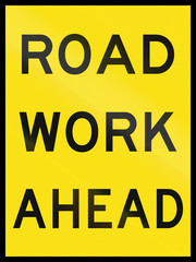 An Australian temporary roadwork sign: Roadwork ahead