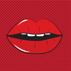 Open Red Lips Pop Art Background Vector 
