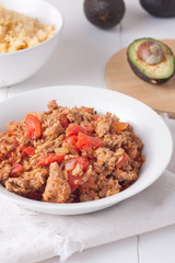mexican taco or burrito stuffing: ground meat stir fried with