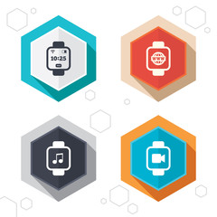 Smart watch icons. Wrist digital time clock.