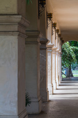 Columns and wall on El Prada Street, Balboa Park in San  Diego