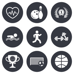 Sport games, fitness icon. Football, basketball.