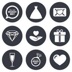 Wedding, engagement icons. Love oath letter.