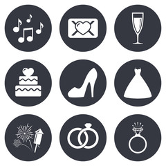 Wedding, engagement icons. Vow love letter.