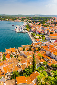 Aerial shoot of Old town Rovinj, Istria, Croatia.