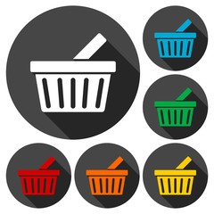 Basket icons set with long shadow