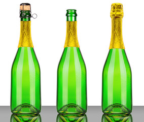 Bottles of champagne with cork isolated on white 