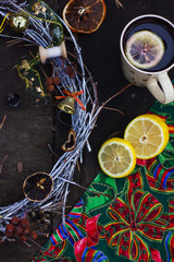 Christmas decoration on wooden background