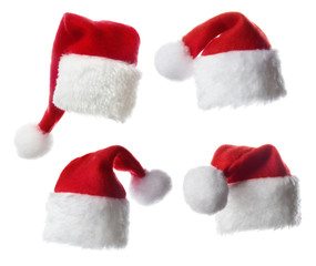 Set of santa hats,  isolated on white background