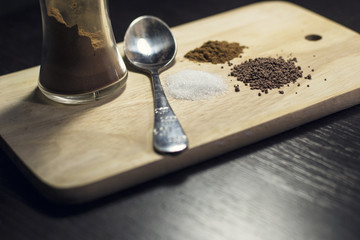 breadboard with sugar, cocoa and cinnamon