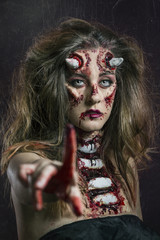 Portrait of a devil with horns