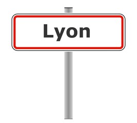 Lyon sur un panneau de ville