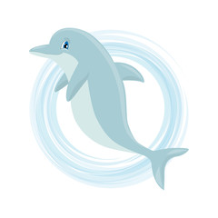 Cute cartoon dolphin. Vector illustration 