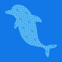 Jumping dolphin silhouette filled with  delicate lacy pattern. 