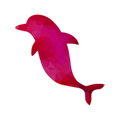 Red gem dolphin isolated on white. Vector icon. 