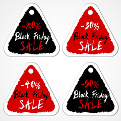 Black Friday Sale sticker tags with numbers of discount percentage