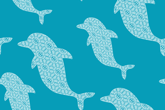 Lacy dolphins seamless pattern. Vector illustration