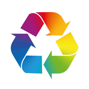 Recycling symbol, rainbow gradient colors. Illustration over white background.