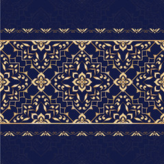 Obraz premium Vintage golden seamless border on dark blue.