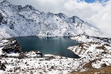 Mountain lake, Gosaikunda ridge peaks.