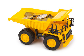 Toy car truck with money coins