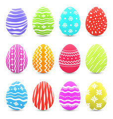 Easter many multicolored ornate eggs with shadows isolated on wh