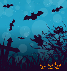 Halloween Outdoor Background with Scary Pumpkins