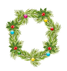 Fototapeta na wymiar Christmas Wreath with Holly Berries