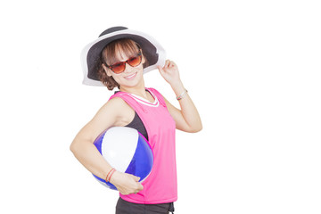Beautiful young woman wearing hat and sunglass