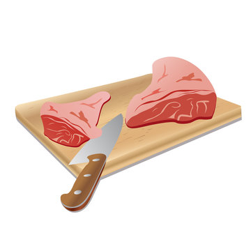 Cutting board with meat, vector illustration