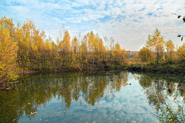 Lake Panino (Krugloe) in the forest near Balashikha. Moscow Region, Russia.