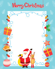 Fototapeta na wymiar Santa And Reindeer With Christmas Ornaments Decoration Border, Merry Christmas, Xmas, Happy New Year, Objects, Animals, Festive, Celebrations