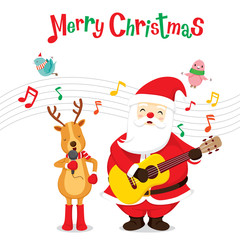 Reindeer And Santa Claus Singing And Playing Guitar, Merry Christmas, Xmas, Happy New Year, Objects, Animals, Festive, Celebrations