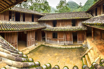 Beautiful architecture wooden houses, houses with roofs tiled Kingdom, designed as much stretch the floor 2 floors. It was recognized national monument Dong Van, Ha Giang, Vietnam