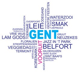 word cloud around ghent, city in belgium, flanders, vector, dutch and flemish version, eps10