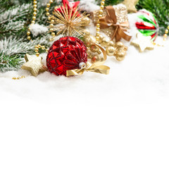 Christmas ornaments red baubles und golden decoration
