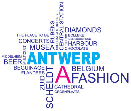 word cloud around antwerp, city in belgium, europe, vector, eps10