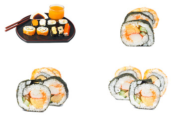 Japanese seafood sushi set on black background
