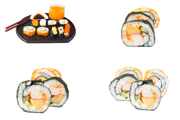 Japanese seafood sushi set on black background
