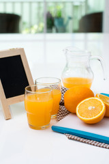 Fresh juice with fruits orange isolated on white background