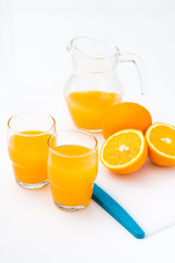Fresh juice with fruits orange isolated on white background