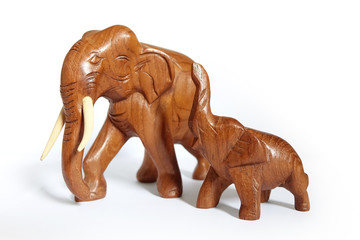 Wood craft elephant with white background