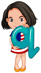 Little girl holding letter Q