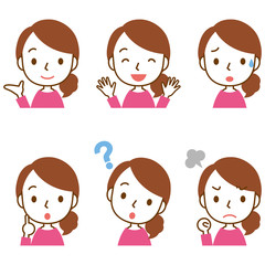女性　表情ポーズ　セット