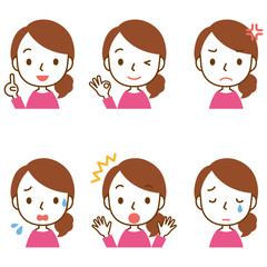 女性　表情ポーズ　セット