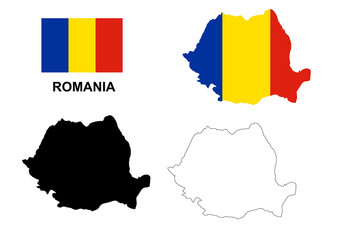 Fototapeta premium Romania map vector, Romania flag vector, isolated Romania