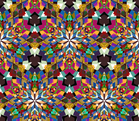 Colorful kaleidoscope background. Seamless pattern composed of color abstract elements located on white background.
