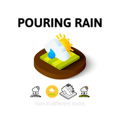 Pouring rain icon in different style