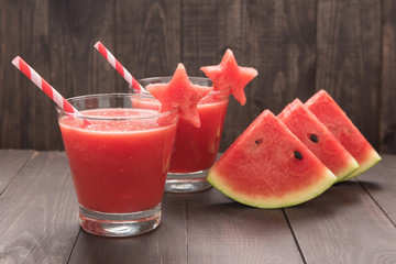 Healthy watermelon smoothie on a wood table