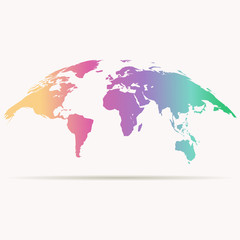 Fototapeta na wymiar curved world map in rainbow colors